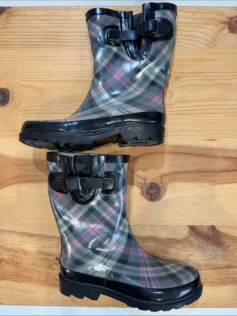 WESTERN CHIEF Women’s Plaid Rain Boots - Pink & Gray